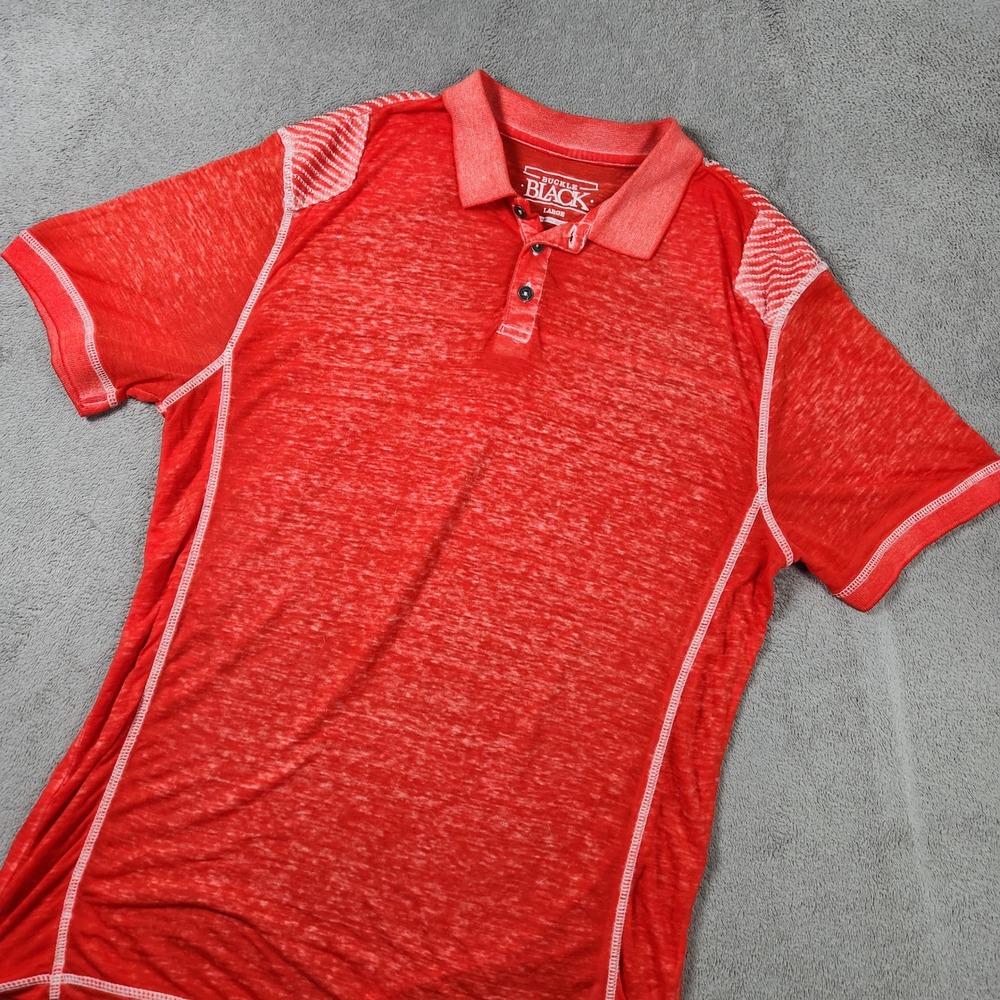 Buckle Black Burnout Polo Short Sleeve Mens size Large Contrast Stitch Shirt